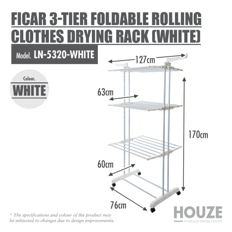 Ficar 3-Tier Foldable Rolling Clothes Drying Rack